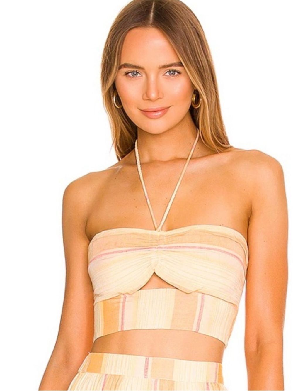 L*Space Blue Skies Cutout Striped Smocked Tube Halter Top Womens XS